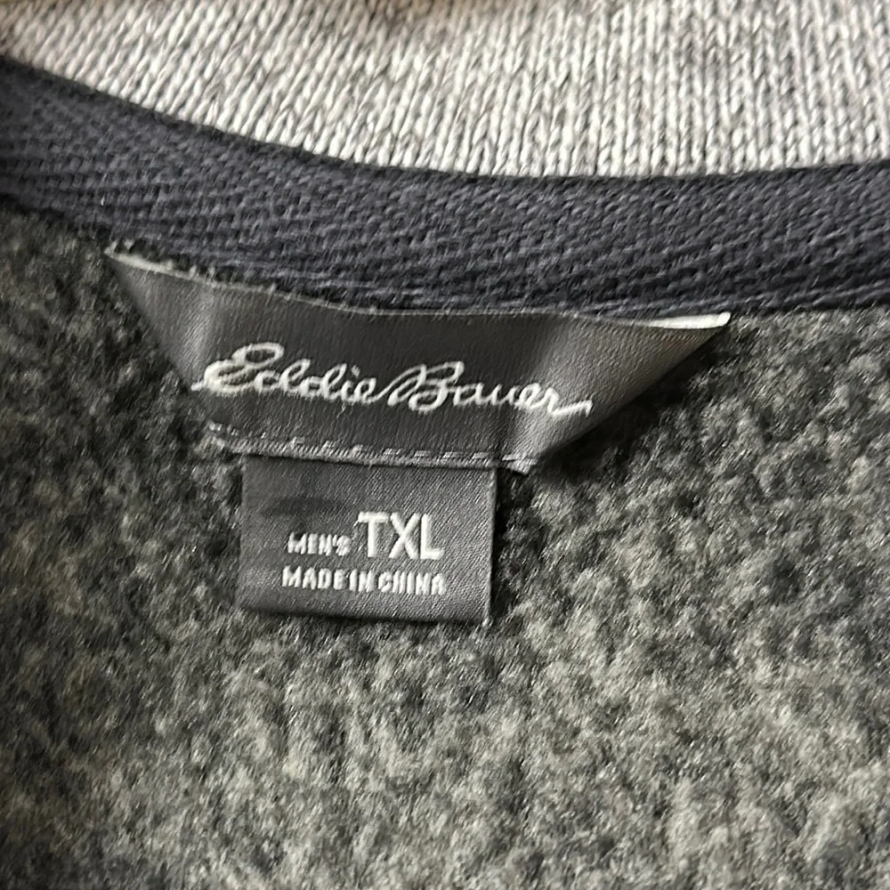 Eddie Bauer men's 1/4 zip gray/tan/black pullover sweater, inside fleece - TXL